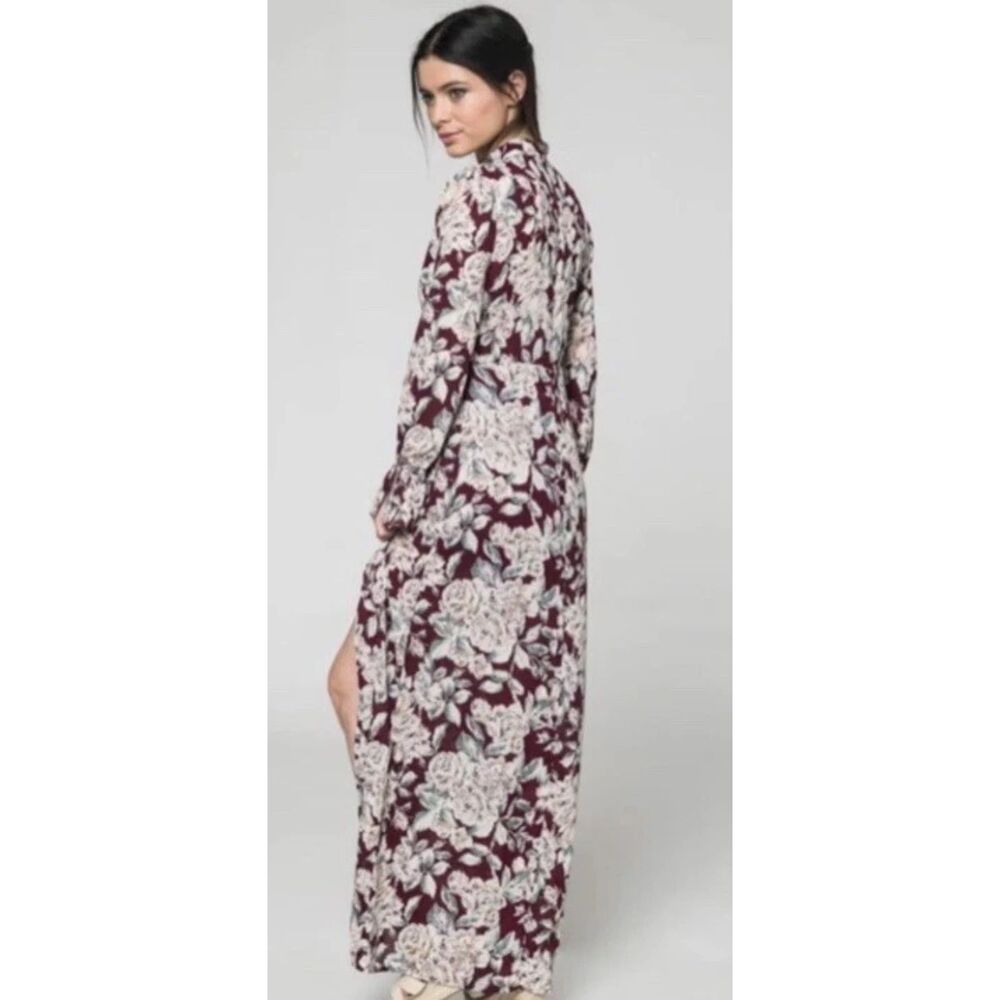 Honey Belle Y2K Choker Neck Floral Print Maxi Dress in Burgundy - Picture 2 of 15